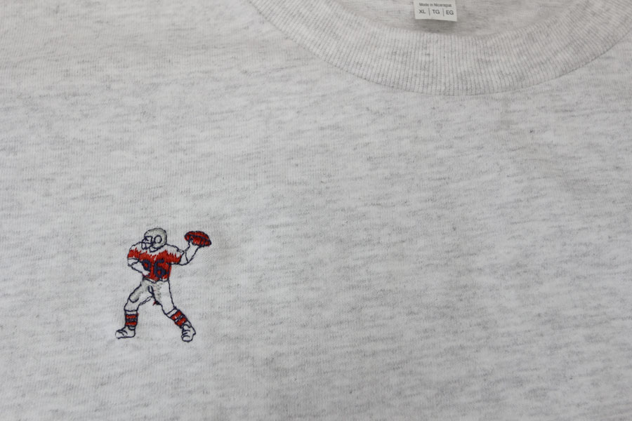 オリジナル刺繍　刺繍加工　刺繍　直接刺繍　チェーンステッチ刺繍　チェーンステッチ　ランニングステッチ　相良刺繍サテンステッチ　タタミステッチ　Tシャツ　トレーナー　ランニング　ノースリーブ　ベスト　セーター　ポンチョ　ウインドブレーカー　コーチジャケット　デニムジャケット　ジャケット　エプロン　Yシャツ　ワイシャツ　ワークシャツ　ダンガリーシャツ　開襟シャツ　背広　スーツ　スラックス　学生服　体操服　メルトンシャツ　メルトンジャケット　 ジャージ　トレーニングウエア　ウエア　型代無料書体　オリジナル書体　パーカー　ジップアップ